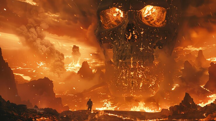 skull head and fire a picture of hell