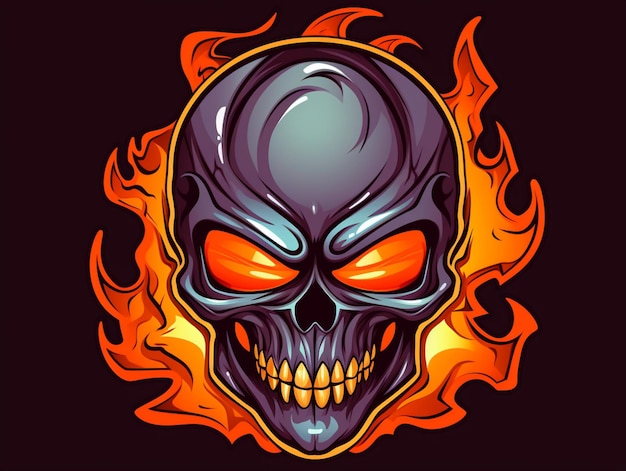 Skull head on fire sticker vector illustration