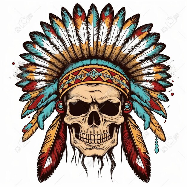 Photo a skull and headdress with a skull and feathers.