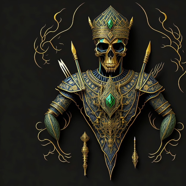 歴史上の人間とジンの両方の王の頭蓋骨の頭は、金とダイヤモンドの宝石で飾られています