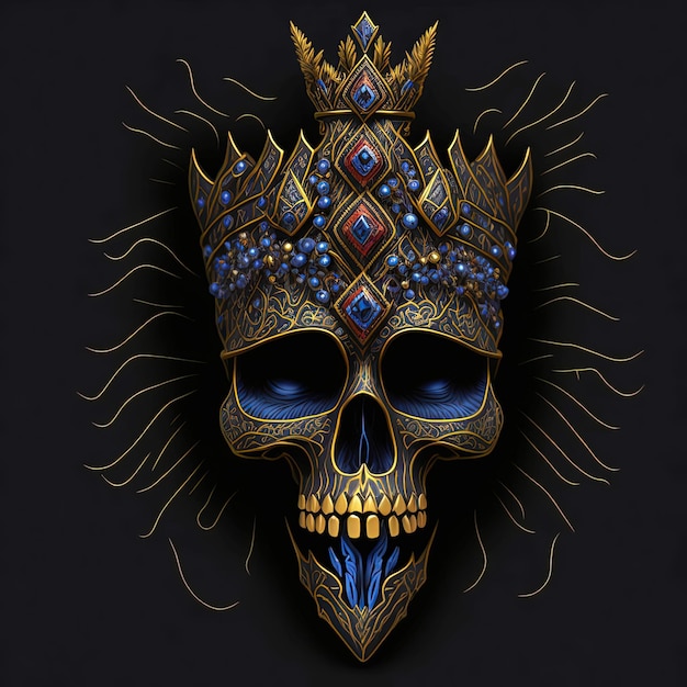 보석 금과 다이아몬드로 장식된 인간과 진의 역사를 통틀어 왕의 두개골 머리