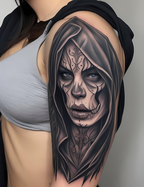 Photo skull horror tattoo on the arm