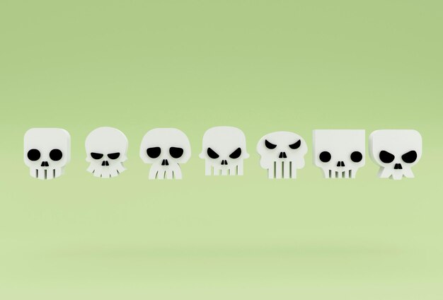 Skull icon 3d illustration minimal rendering on white background