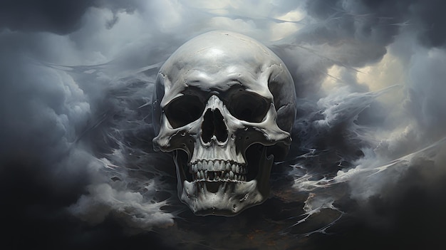 写真 ハロウィーンと死者の日の煙の中の頭蓋骨