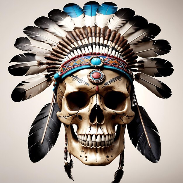 skull indian shaman in roach on white background clipart isolated on transparent background