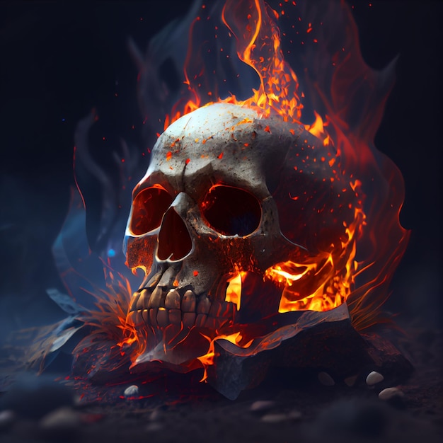 A skull is burning on a black background with a black background.