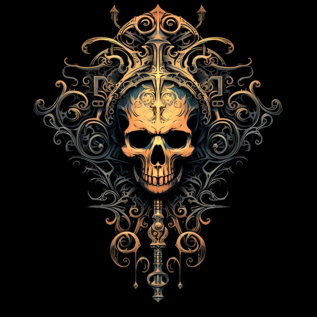 Photo skull and key tattoo design dark art illustration isolated on black background