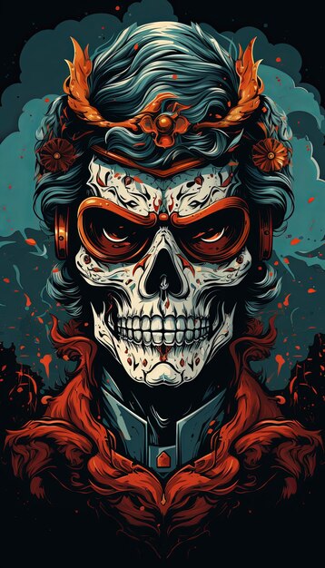 Photo skull king of narcos wearing gun and mask abstract background drug leader