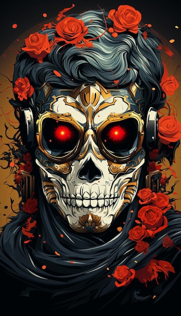 SKULL king of narcos wearing gun and mask abstract background drug leader