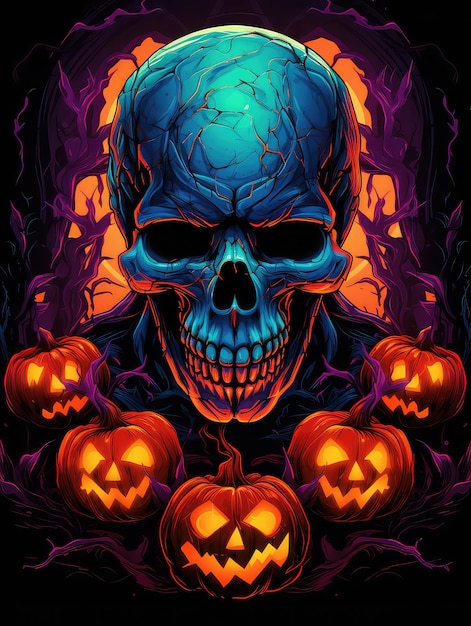 skull lighting concept art Halloween background generated by artificial intelligence