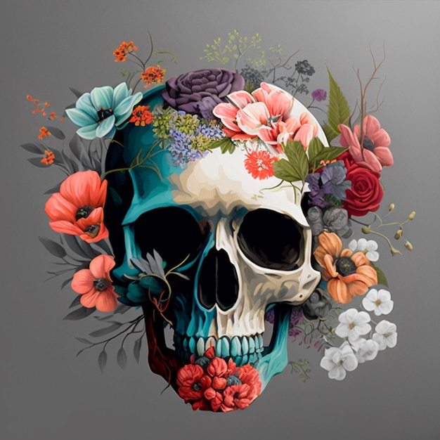 Photo skull love and flowers day of the dead