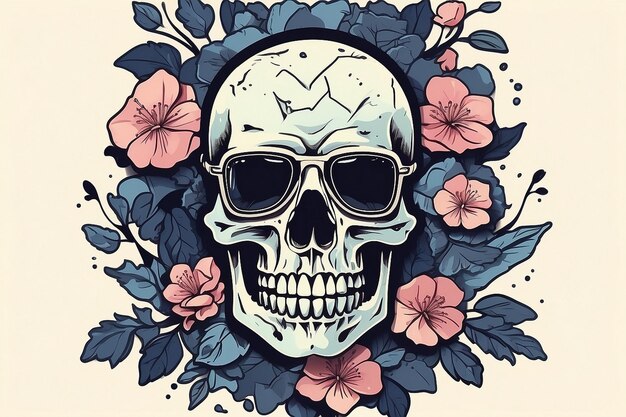 Skull Love and Flowers Day of The Dead