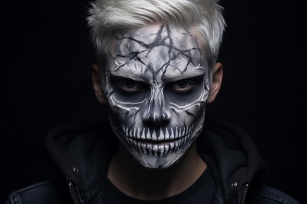 Skull makeup portrait of young man for halloween