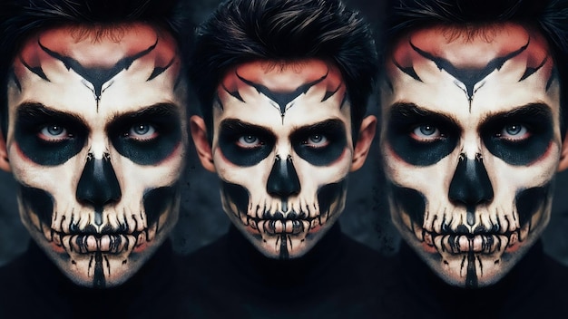 Skull makeup portrait of young man