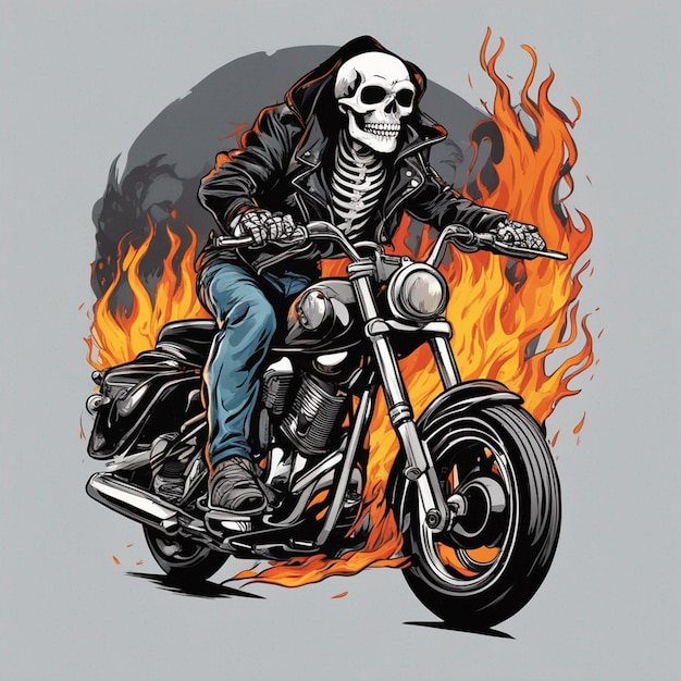 Skull man with fire bike tshirt design