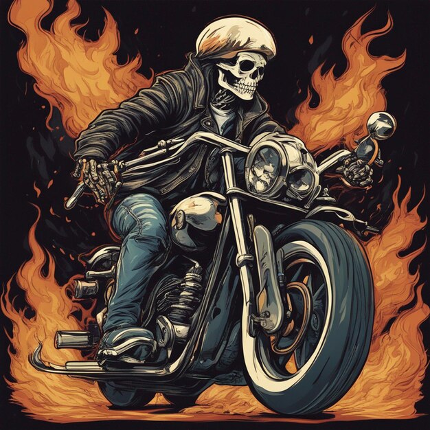 Photo skull man with fire bike tshirt design