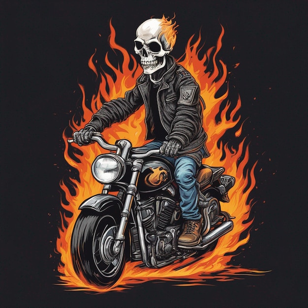 화재 자전거 티셔츠 디자인의 두개골 남자
