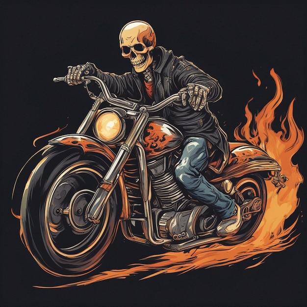 Skull man with fire bike tshirt design