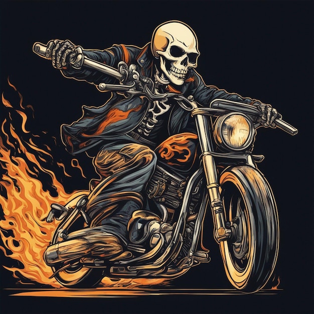 Skull man with fire bike tshirt design