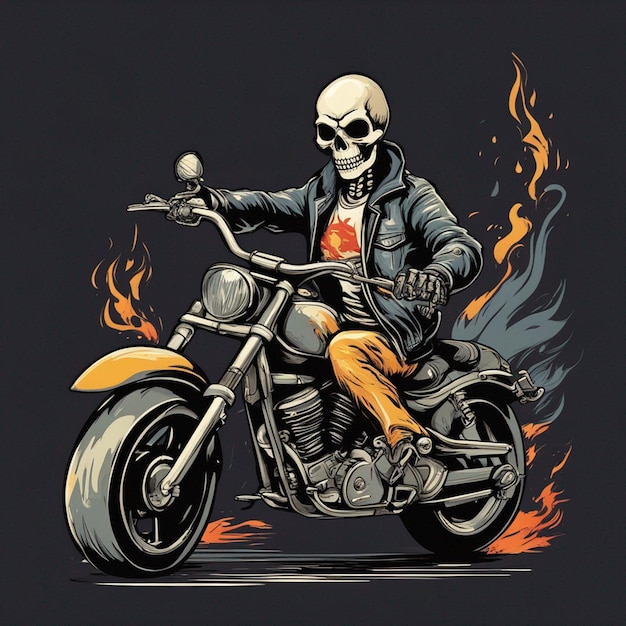 ファイアバイクのTシャツデザインのスカールマン