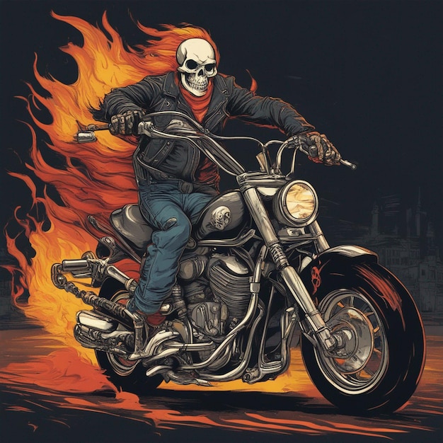 Skull man with fire bike tshirt design