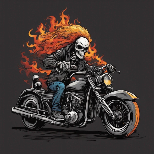 Skull man with fire bike tshirt design