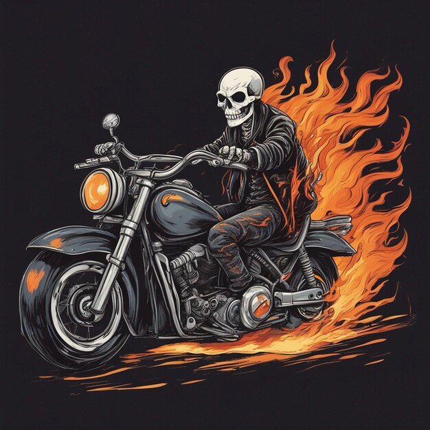 Skull man with fire bike tshirt design