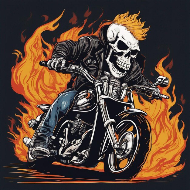 Skull man with fire bike tshirt design