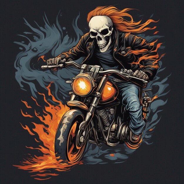 ファイアバイクのTシャツデザインのスカールマン