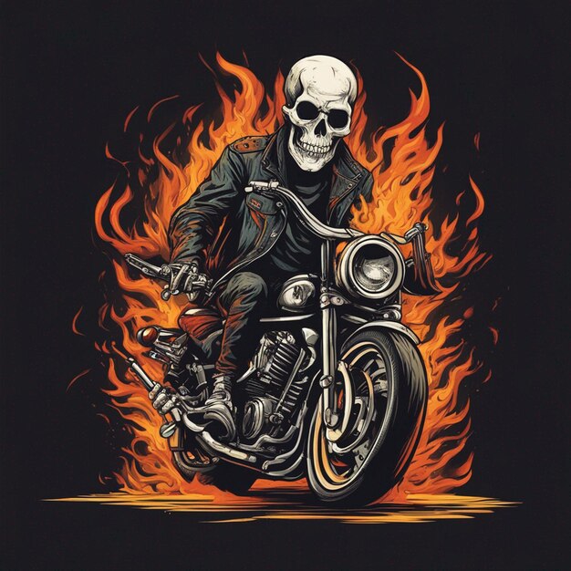 Photo skull man with fire bike tshirt design