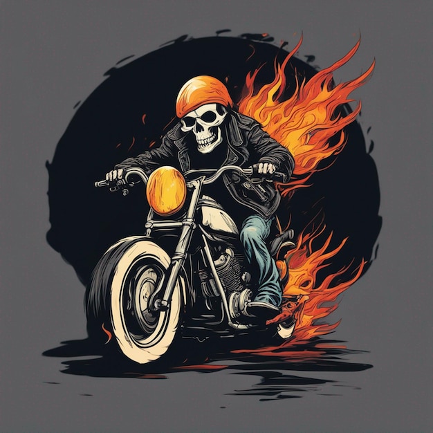 Skull man with fire bike tshirt design