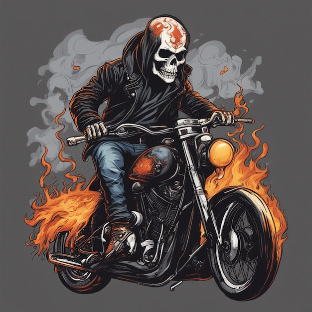 화재 자전거 티셔츠 디자인의 두개골 남자