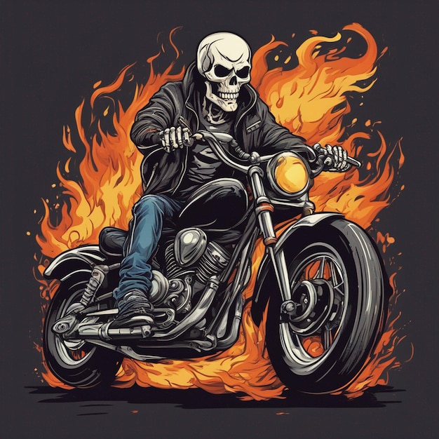 ファイアバイクのTシャツデザインのスカールマン