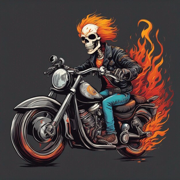 Photo skull man with fire bike tshirt design