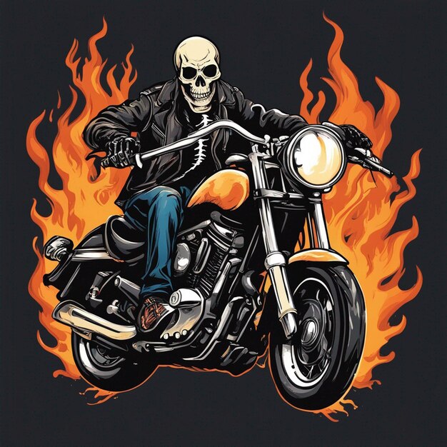 Photo skull man with fire bike tshirt design