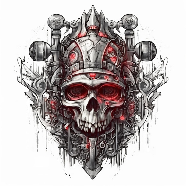 a skull in a metal helmet