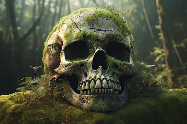Skull moss forest Generate Ai
