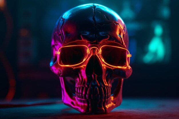 Skull neon light Generate Ai