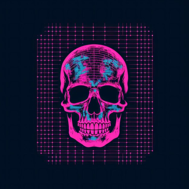 Photo a skull in neon pink on a black background