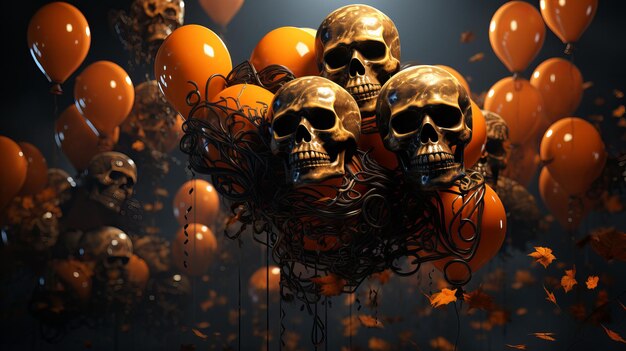 Skull at Night Halloween Generative AI