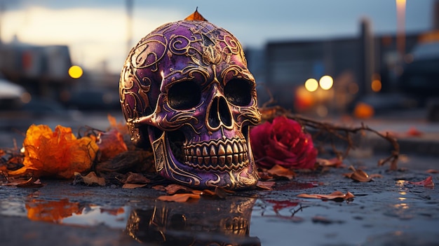 A skull painted in purple