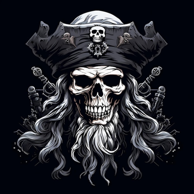 Skull pirates logo tattoo tshirt design dark art illustration isolated on black background