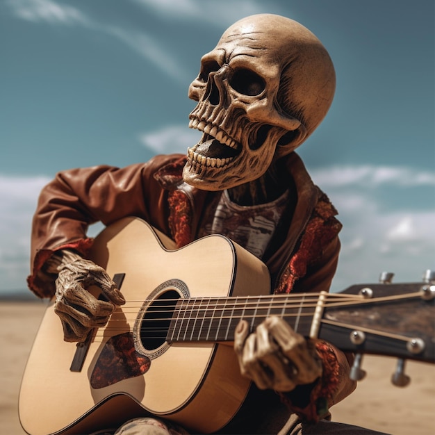 skull playing guitar