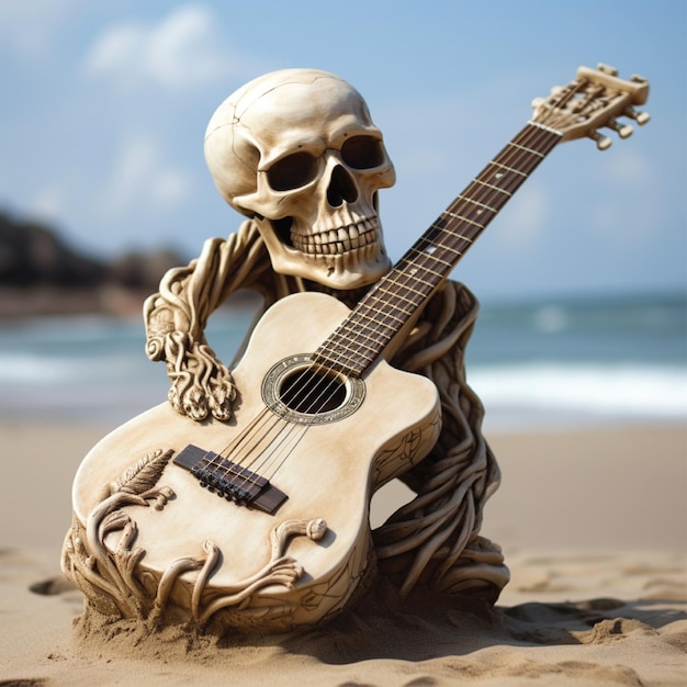 skull playing guitar