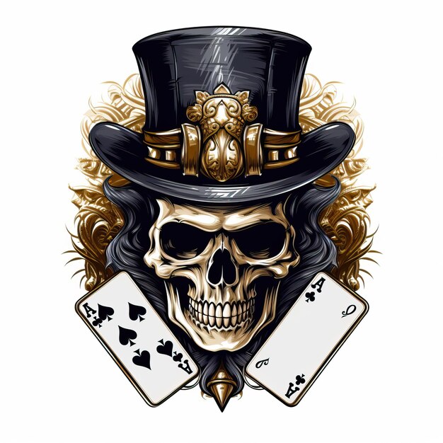 Photo skull poker illustration in striped hat and white background sleeve design