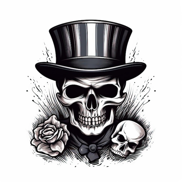 Photo skull poker illustration in striped hat and white background sleeve design