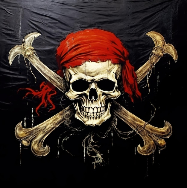 Photo a skull and a red hat with a red band on it