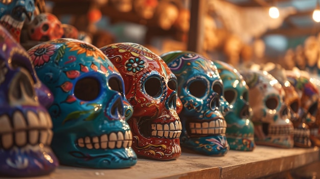 Skull Resting on Bed Covered in Blankets Day of The Dead