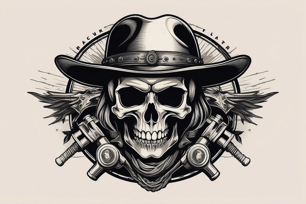 Foto skull rider illustratie vector t-shirt print embleem label of badge ontwerp