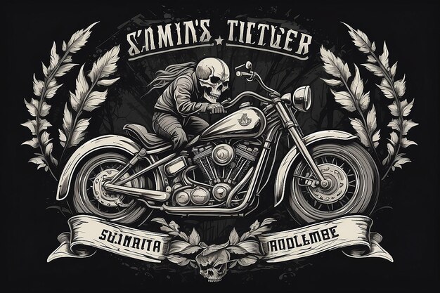 Photo skull rider illustration vector tshirt print emblem label or badge design